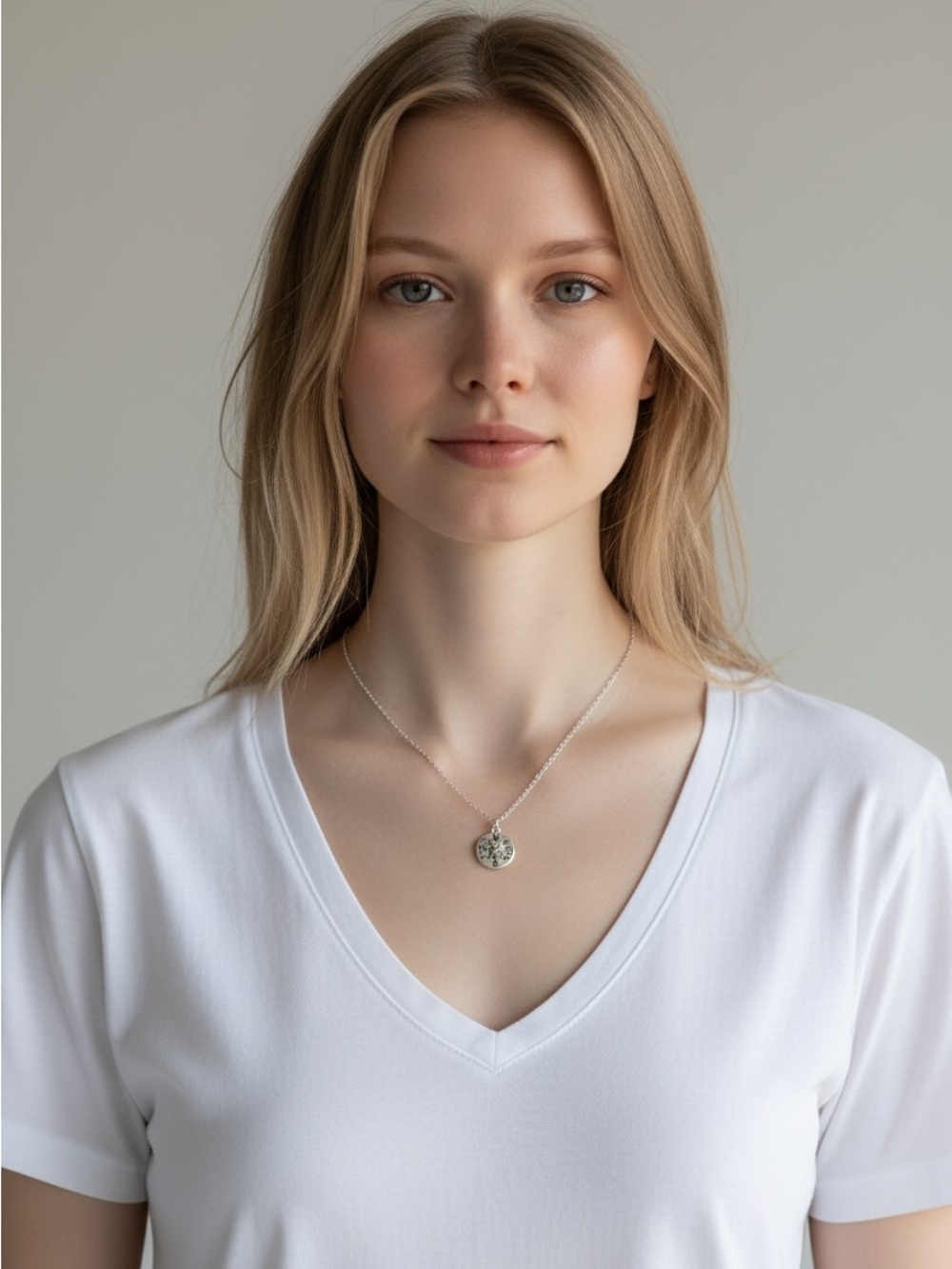 9/18 Sterling Silver Floral Disc Necklace - Silver
